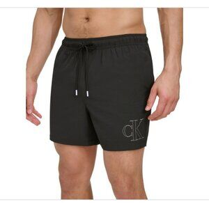 Calvin Klein Men's Outline Logo Modern Euro 5" Volley Swim Trunks - Black Size L
